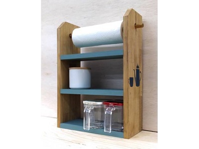 カフェ風「ペーパーホルダー付きスパイスラック」